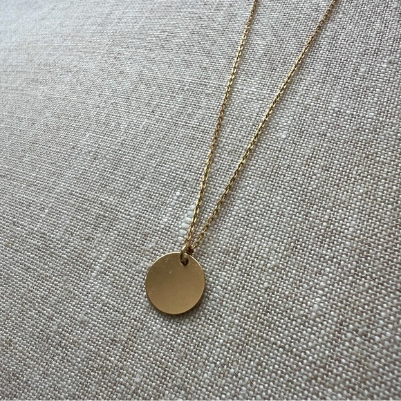 Gold filled dainty necklace simple circle disk pendant charm gold 16” chain - Picture 9 of 12